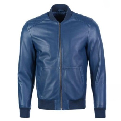 Picture of Bomber Leather Jacket Blue