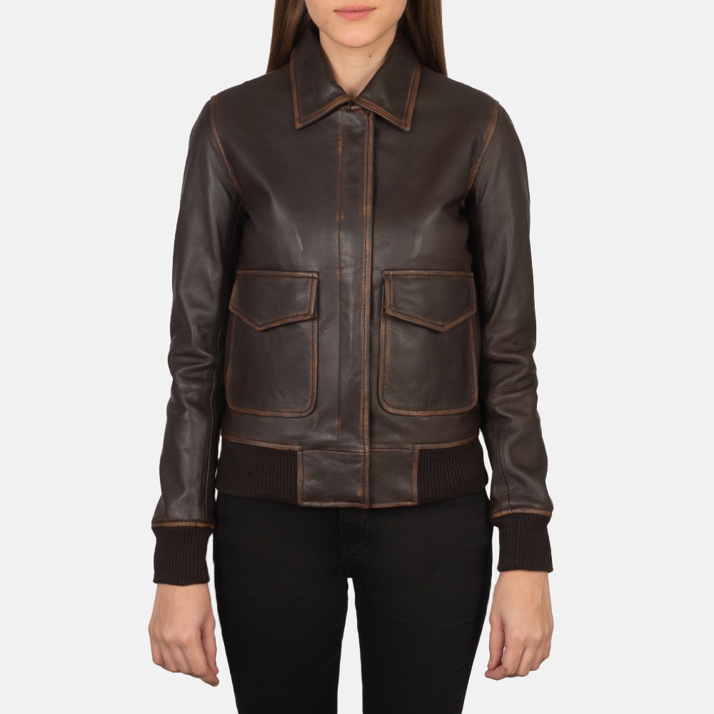 Picture of Brown Bomber Leather Jacket Women's