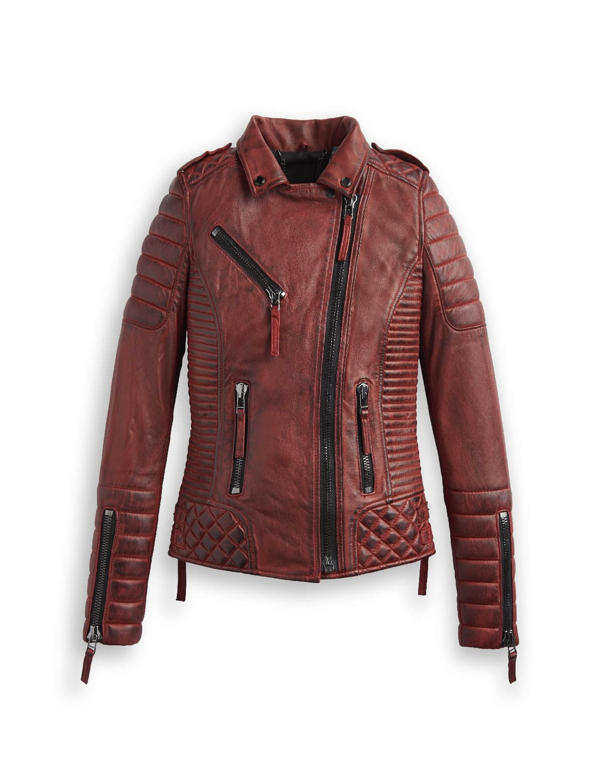 Picture of Women Bomber Style Leather Jacket Burnt Red